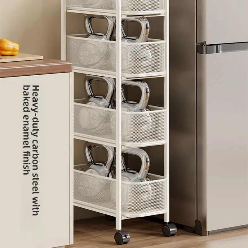 Ultra Narrow Kitchen Gap Storage Rack Floorstanding Fridge Side Pullout Cart Fruits Vegetables Snacks Kitchen Cart Utility Cart