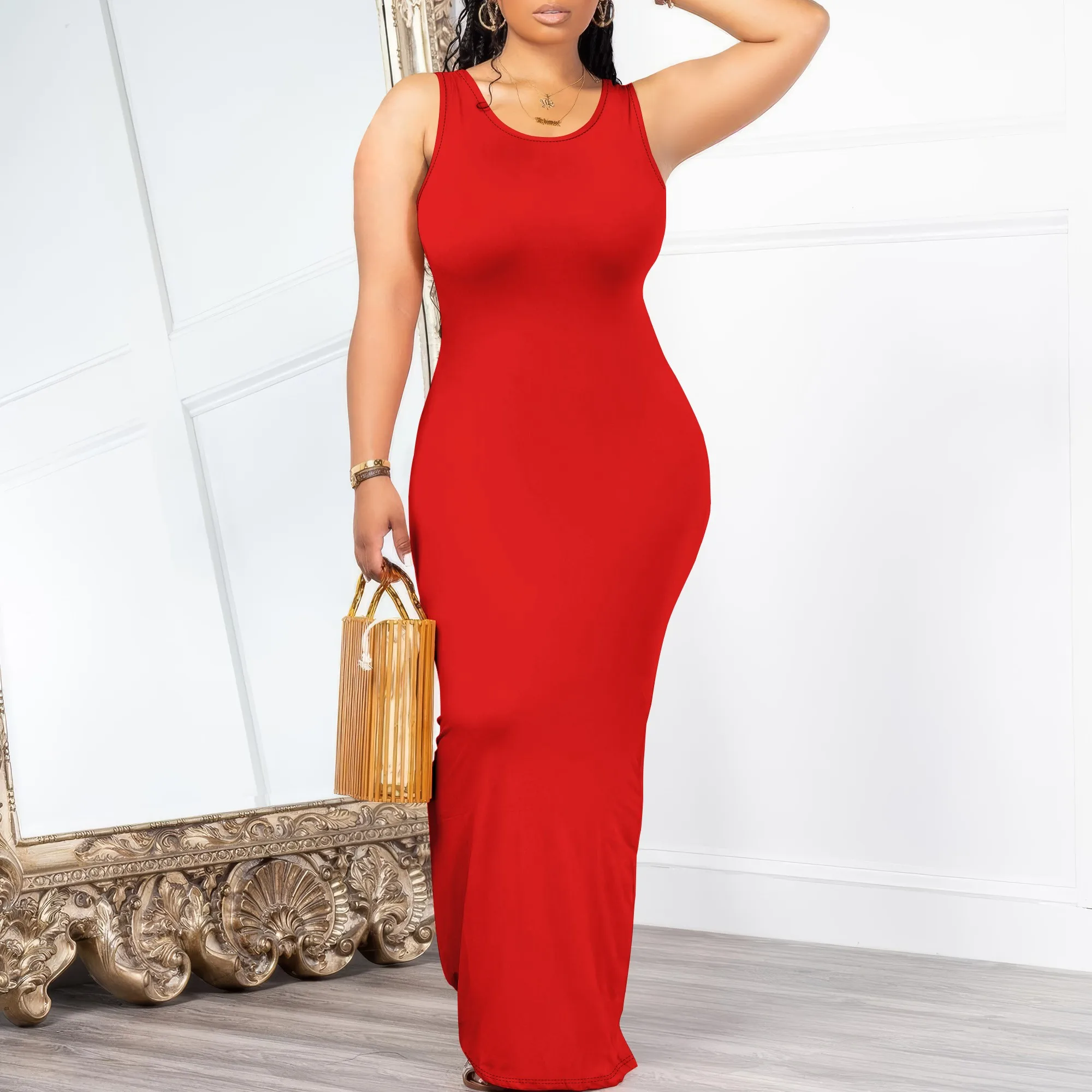 レディースセクシーボディコンタンクトップドレスベーシックノースリーブロングマキシドレスパーティクラブビーチサンドレス