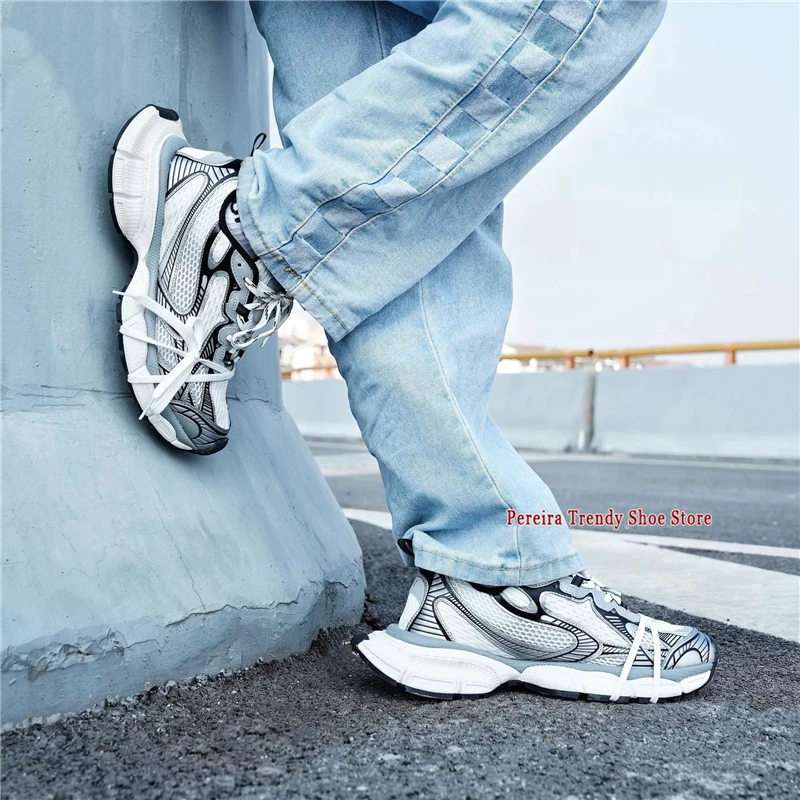 Summer Mesh Thick Soled Casual Sneakers for Men Women Trendy Retro Lace-Up Sports Shoes Comfortable Breathable Couple Shoes