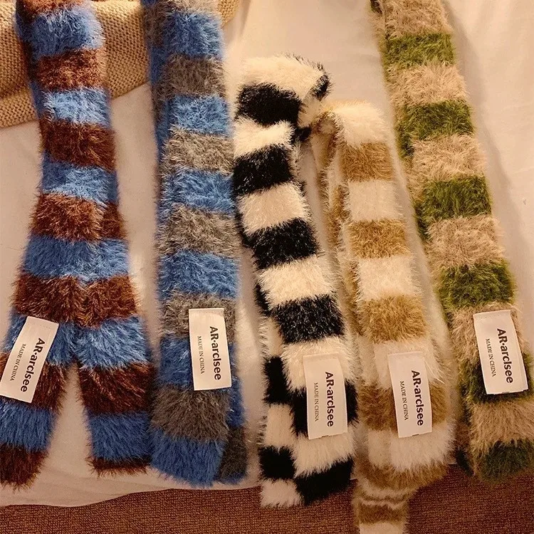 

Women's Cute Scarf Sweet Style Scarf Korean Version Slim Long Y2K Striped Plush Scarf Versatile Stylish Accessory Autumn Winter
