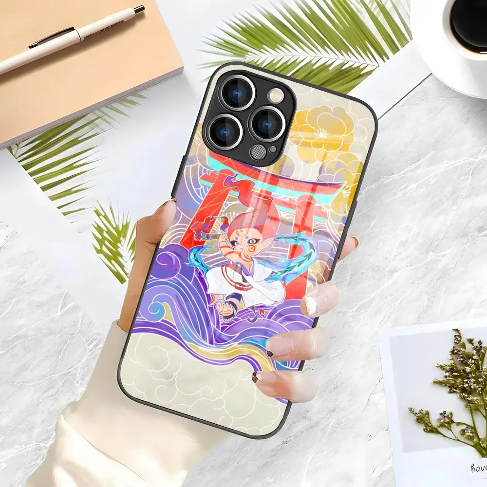 Чехол для телефона Ukiyoe Mononoke Kusuriuri для iPhone 17 Air 16 E Pro Max 15 14 13 Mini 12 Pro 11 Max Plus, черный стеклянный чехол