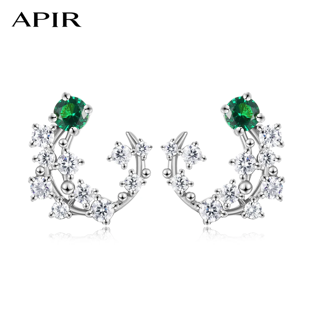 APIR Cultivated Emeralds Stud Earrings for Women S925 Silver Hypoallergenic Moissanite Diamond earrings Birthday Jewelry Gift