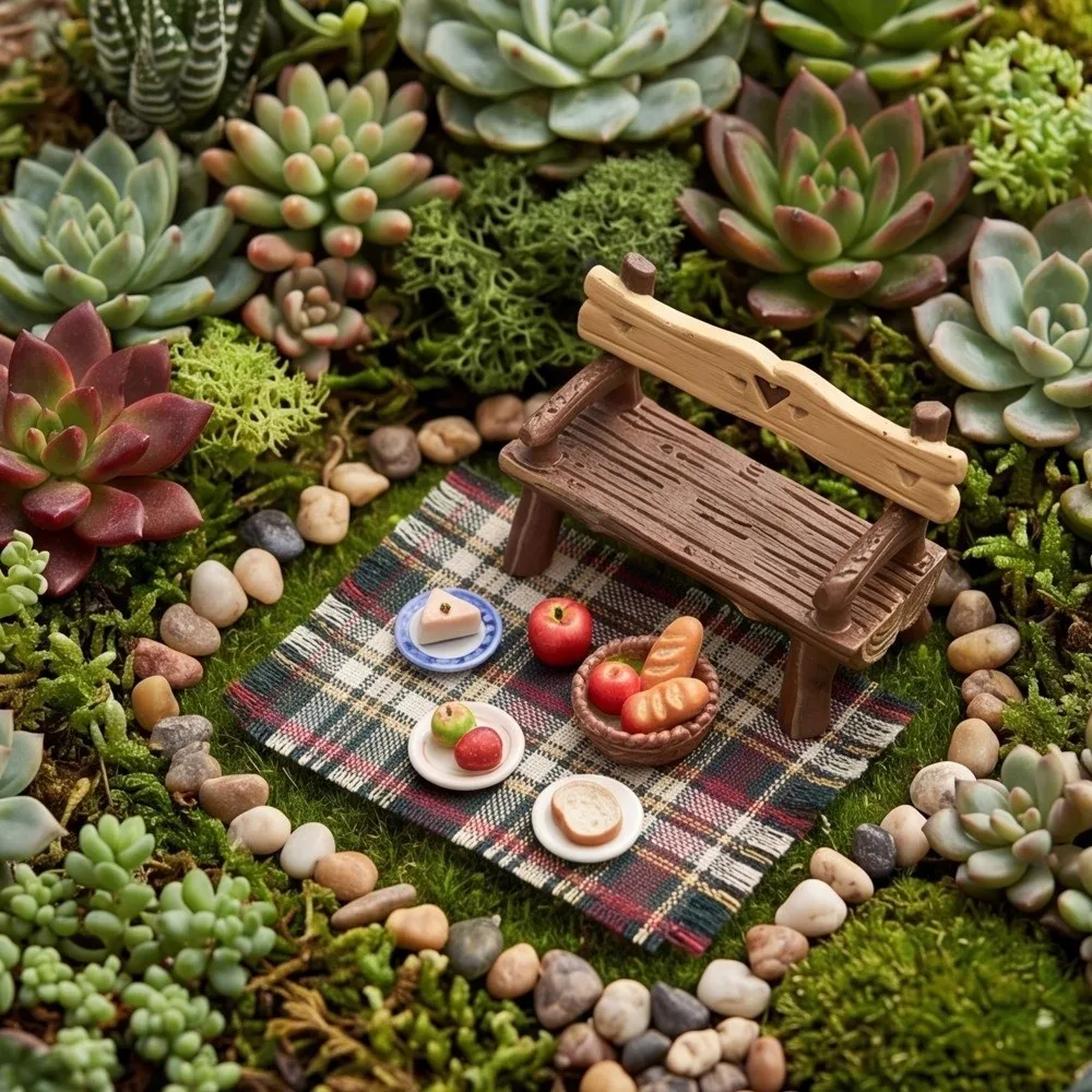 Retro Micro Landscape Ornaments Decorative Dollhouse Statue Tree Lanterns Ornaments Plastic Home Decoration