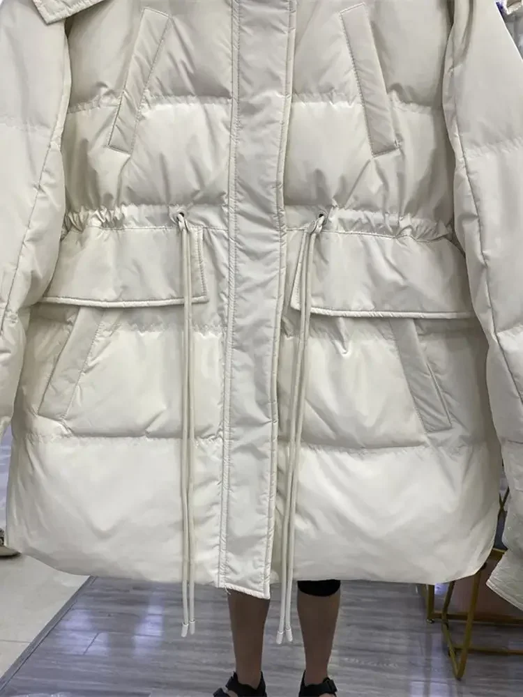 Imagem -05 - Jaqueta de Puffer de Pato Branca Feminina Parka com Capuz Cabolsa com Zíper Quente Casual Sólido Novo Inverno 2023