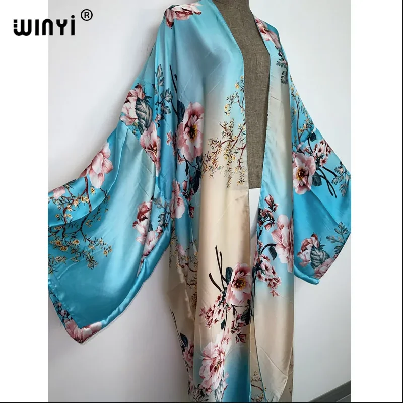 WINYI 2022 Beach Cover Ups for Swimwear Women Flower printing Kimono Swimsuit Cape Tribal wind Dress 2022 Beachwear coat Sales