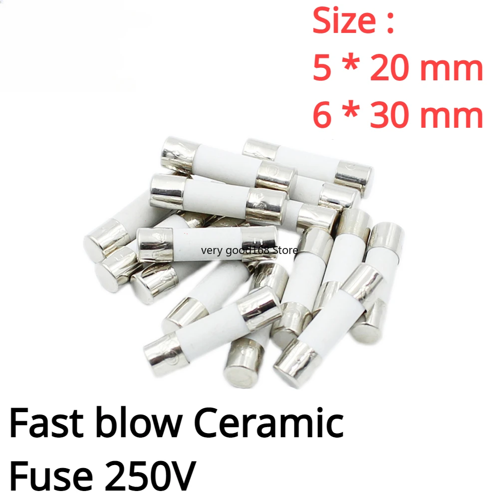 10PCS/lot Fast blow Ceramic Fuse 5*20MM/6*30MM  250V 0.1A 0.25A 0.5A 1A 1.5A 2A 2.5A 3A 3.15A 4A 5A 6A 6.3A 8A 10A 15A 16A 20A