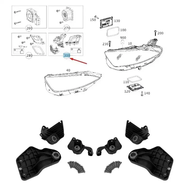 For Mercedes-Benz C257 W257 18-23 CLS260 CLS300 350 Front Headlight RS Bracket Repair Kit 1 Pair A2578201900 A2578202000-A97E
