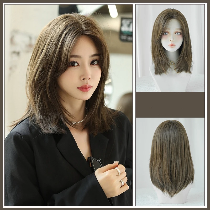 

40CM Wig Women Medium-long Hair Chemical Fiber Simulate Full Headgear Clavicle Short Hair Natural Fluffy Daily Wig Wholesale