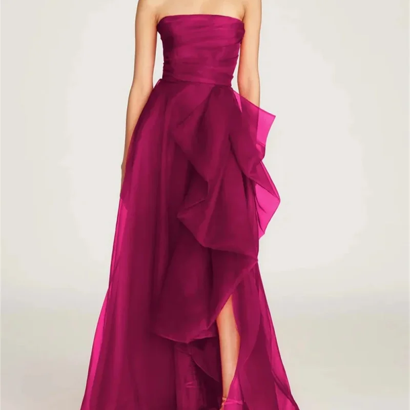 

Women'S Strapless Neckline Evening Dress Exquisite Pleated Formal Occasion Party Cocktail Dress Floor-Length Ball Dress