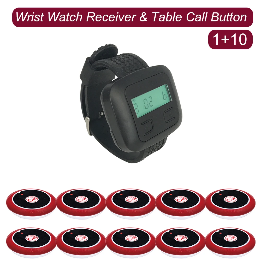 10 Good Quality Call Buttons 1 Wrist Watch Pager in Vibration Restaurant Wireless Calling System Cafe Waiter Service Buzzer