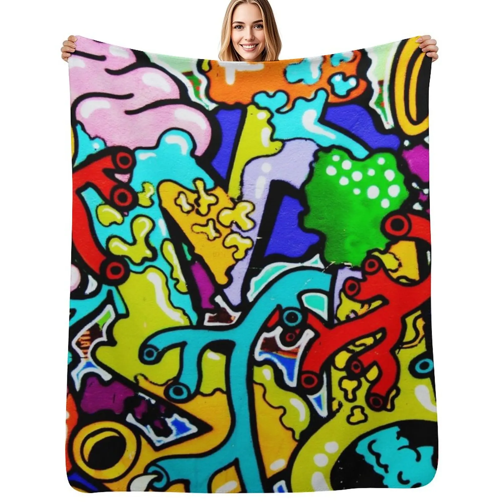 

Graffiti abstract with colorful tubes and biology artery funny colorful theme HD Throw Blanket Lightweight blanket for summer