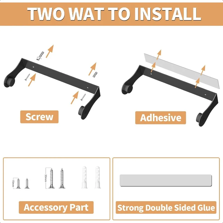 Paper Towel Holder Under Cabinet Stainl Steel Wall Mount Black Adhesive Paper Roll Holder for Kitchen and Bathroom