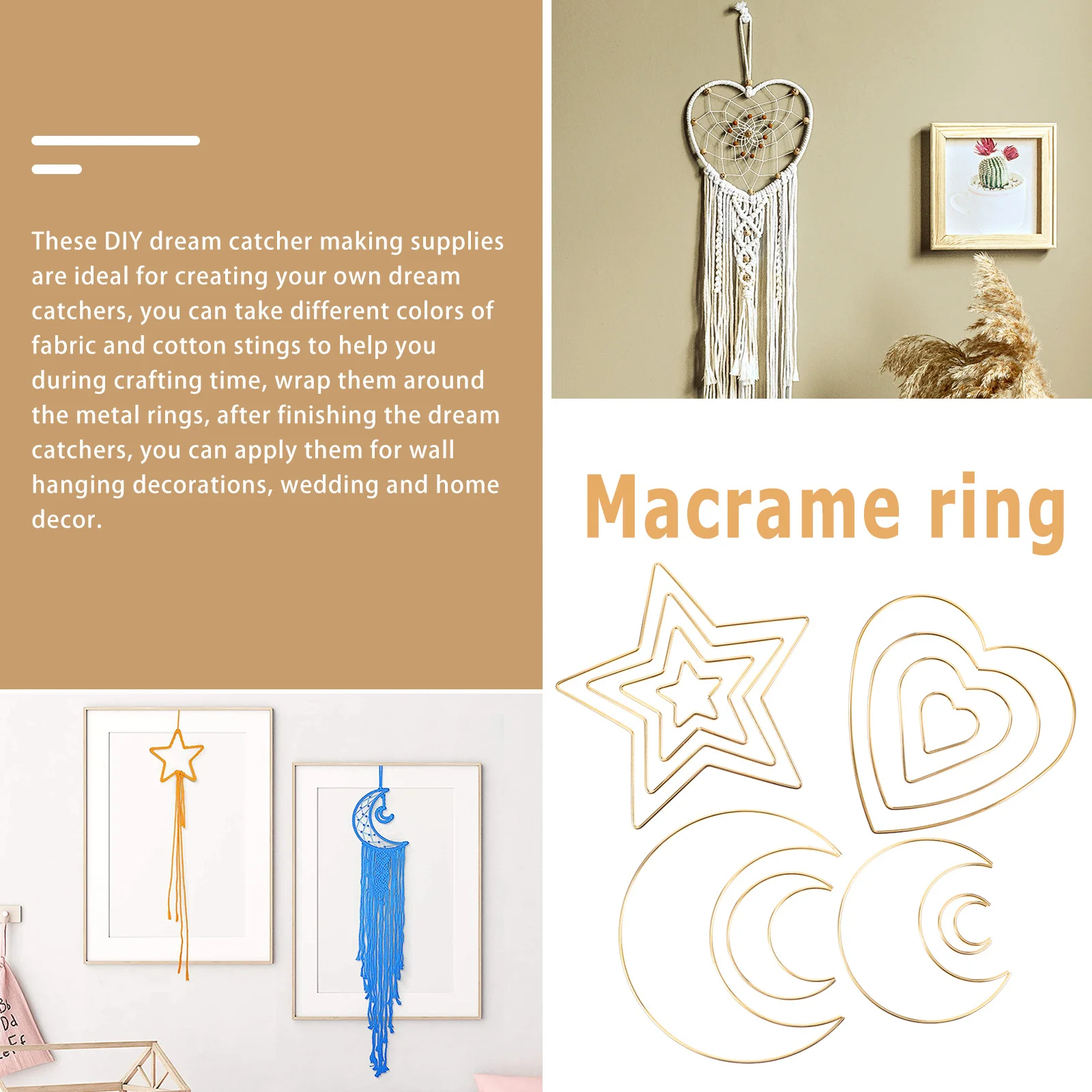 

12Pcs Dream Catcher Hoop Metal Rings Star Shaped DIY Macrame Ring for Home Decor Wedding Birthday Graduation Party