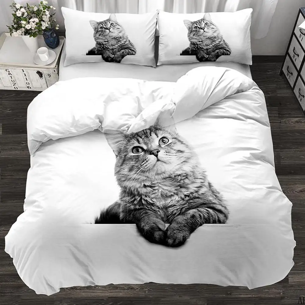 Cat Duvet Cover Set - Cute Kitten Theme, Twin, Queen & King Sizes - Perfect for Cat Lovers and Kids Teens