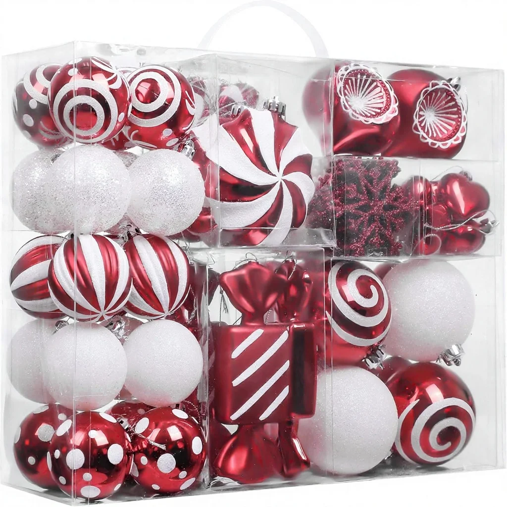 

Valery Madelyn Christmas Ornaments Set 108ct Candy Cane Ball Shatterproof Tree Decorations Snowflake Shapes Holiday Party Decor
