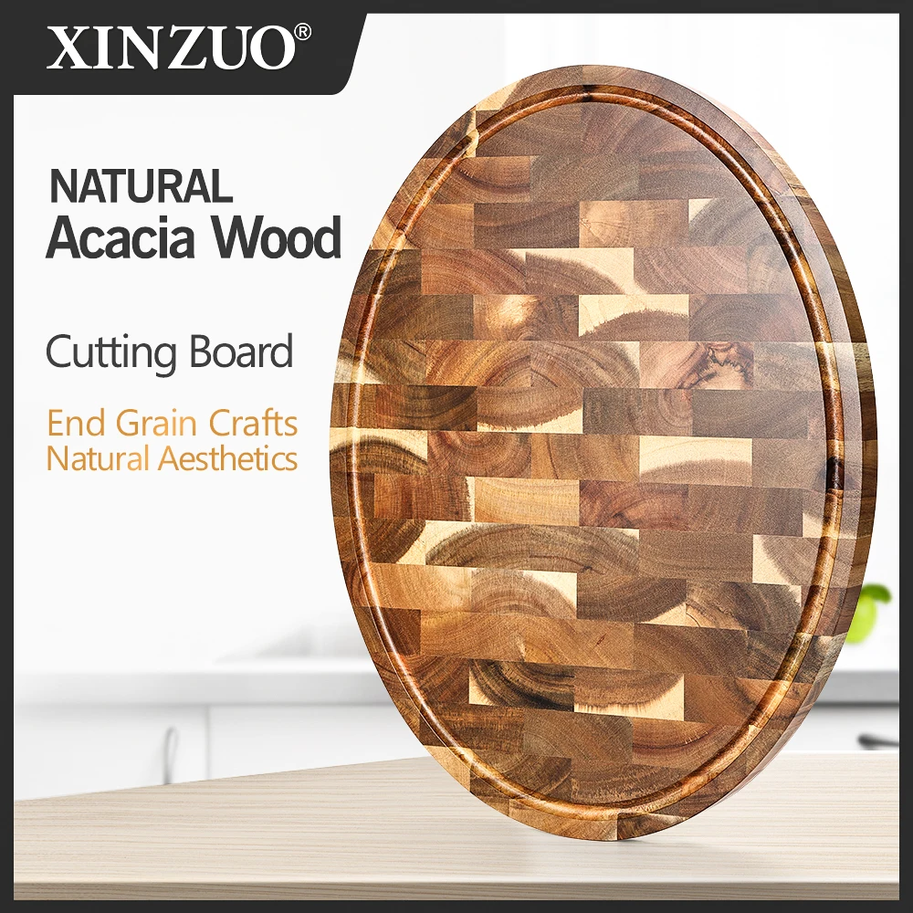 XINZUO High Quality Acacia Wood End Grain Cutting Boards Wooden Butcher Block Kitchen Supplies