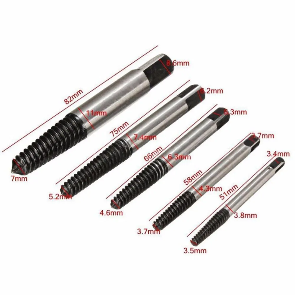 5 PCs Broken Screw Remover Extractor Drill Bit Steel Durable Easy-out Remover