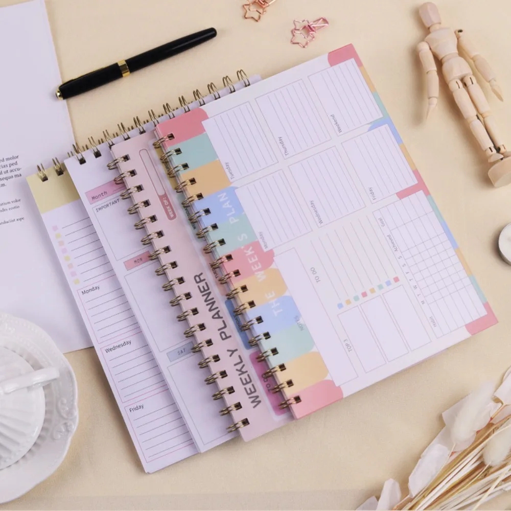 Notatnik spiralny z listą zadań, planer, książka z planem, książka z harmonogramem bez dat, delikatne artykuły papiernicze, tygodniowy planer, notatnik z planem dziennym
