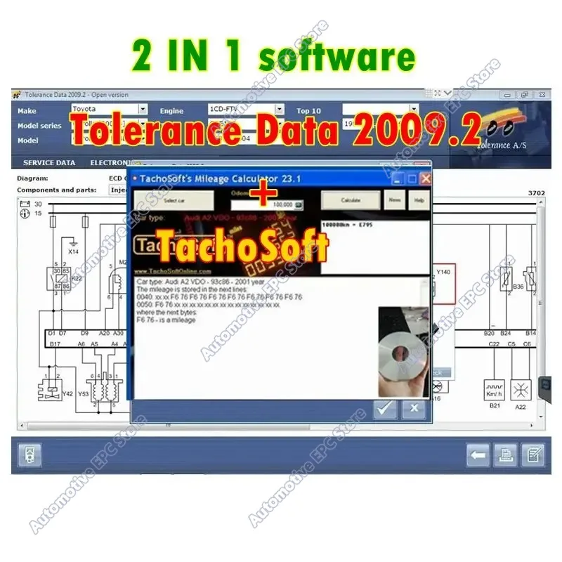 2IN1 TachoSoft Mileage Calculator 23.1+Tolerance Data 2009.2 Automatic Diagnostic Software Auto Repair Data with Free Keygen