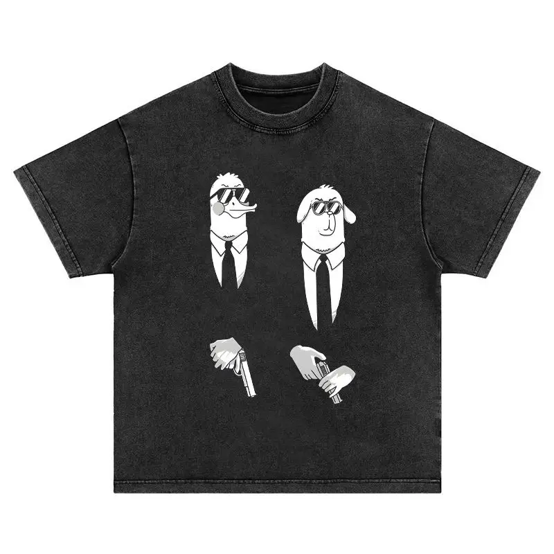 تي شيرت رجالي قطني أسود كاجوال بأكمام قصيرة صيفي ملابس الشارع الشهير تي شيرت مطبوع عليه رسومات ريترو