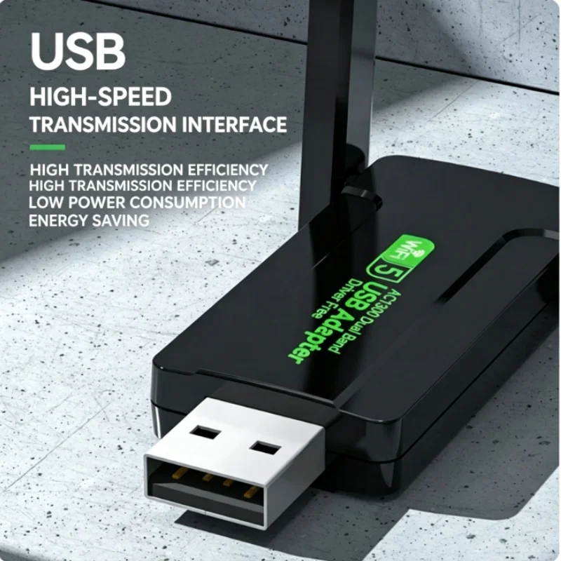Wireless Network Card USB No Driver Required Dual-Band Gigabit 1300M for Desktops And Laptops Enhance Network Signal Portable Wi