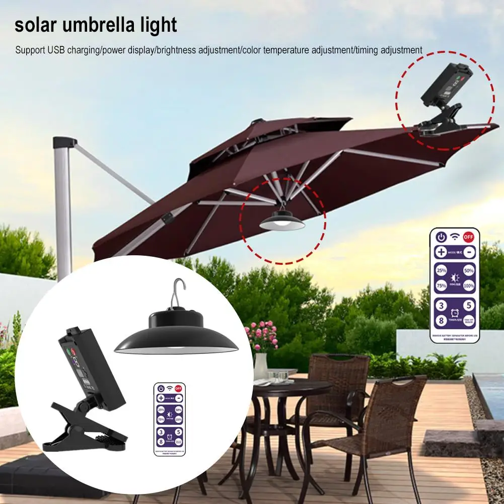 Solar Umbrella Lamp, luz poderosa, carregamento USB, ajuste de brilho, ferramentas à prova d'água para pátio, jardim, camping, festa, F7g7