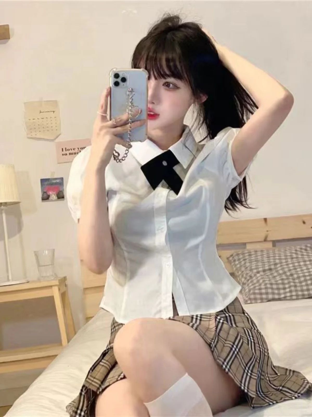 

Slimming Effect Women's Shirt Waist-Cinching Korean Style Fashionable Summer 2024 Pure Desire Top Short Sleeve Collar
