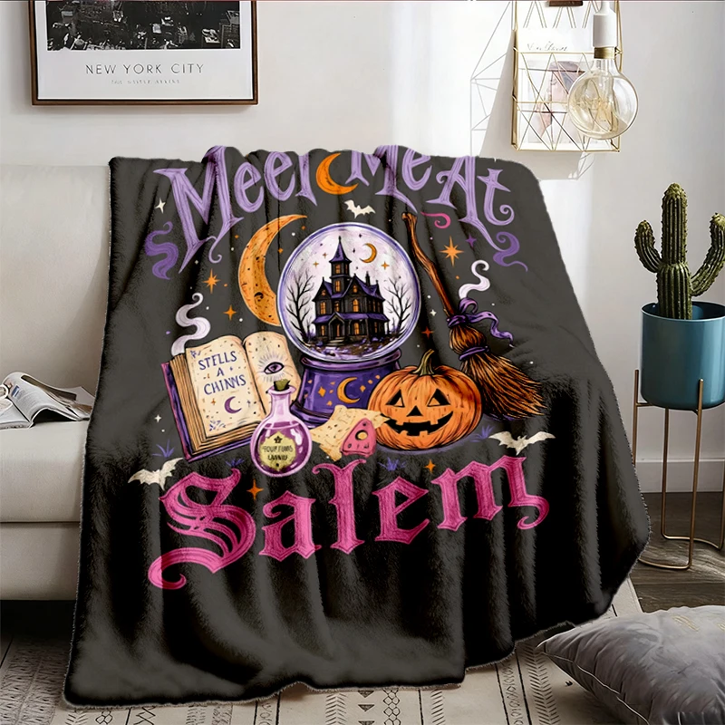 Crystal Ball Witch Flannel Blanket, Spooky Salem Flannel Blanket, Fall Witchy Gift