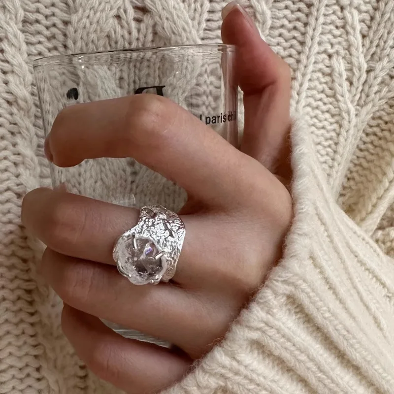 BF CLUB 925 sterling zilveren ring voor vrouwen grote steen eenvoudige open vintage handgemaakte ring allergie voor feest verjaardagscadeau