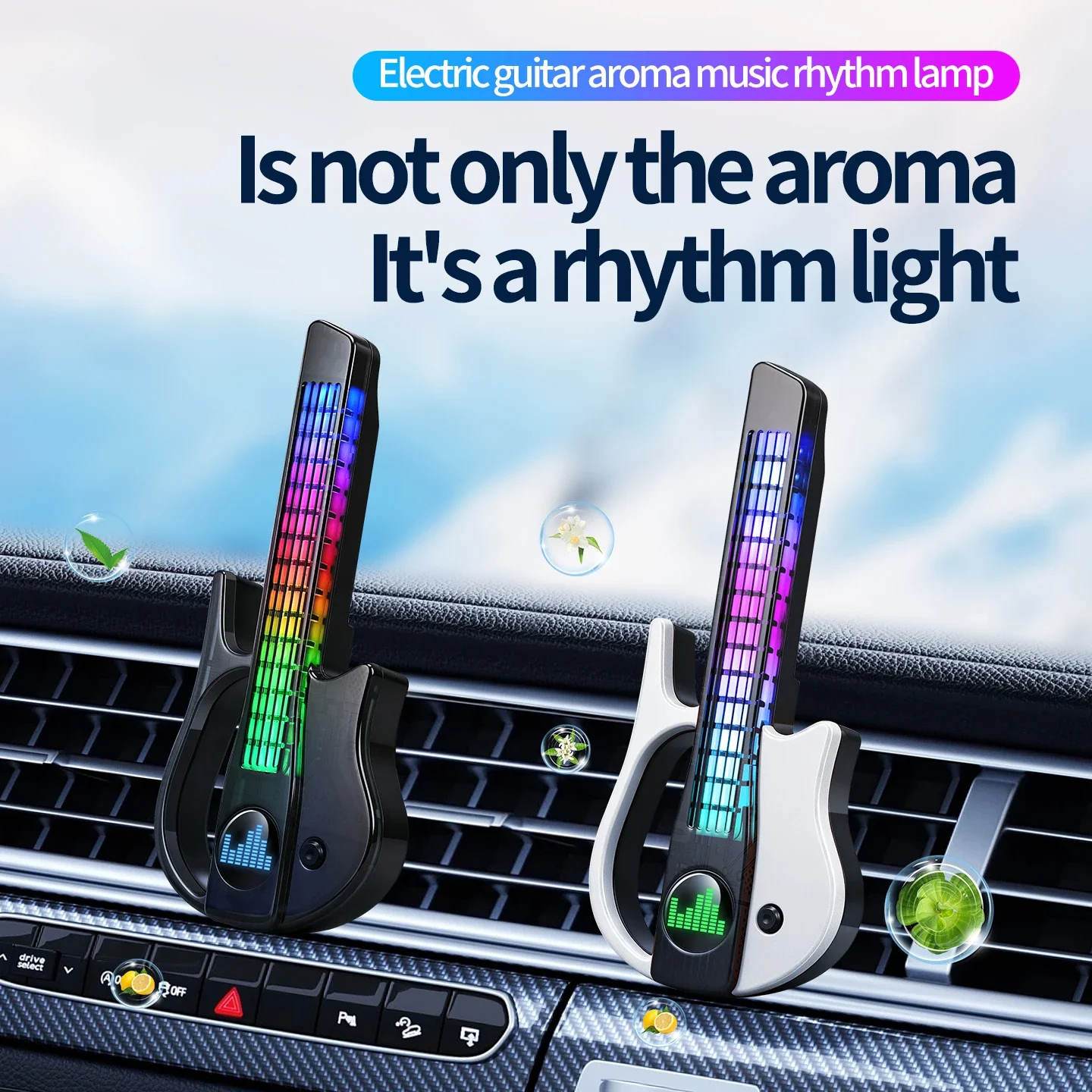 New Guitar Car Air Vent RGB Music Rhythm Atmosphere Light Voice‑Control LED Aromatherapy Diffuser for Car Dashboard Decoration