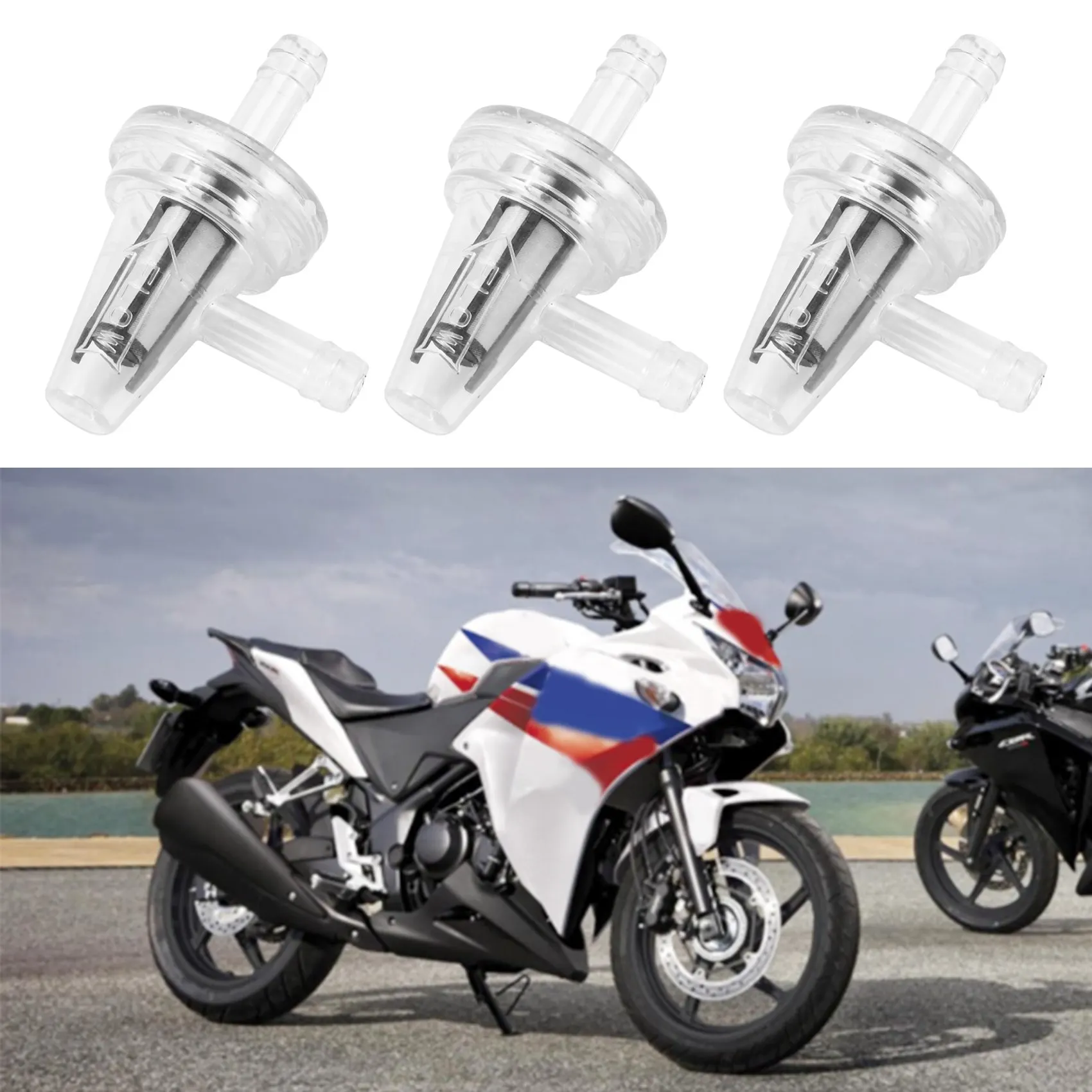 

T48C_3Pcs Universal Motorcycle Right Angle Inline Fuel Filter 1/4Inch 6mm Hose Lines for KAWASAKI Yamaha