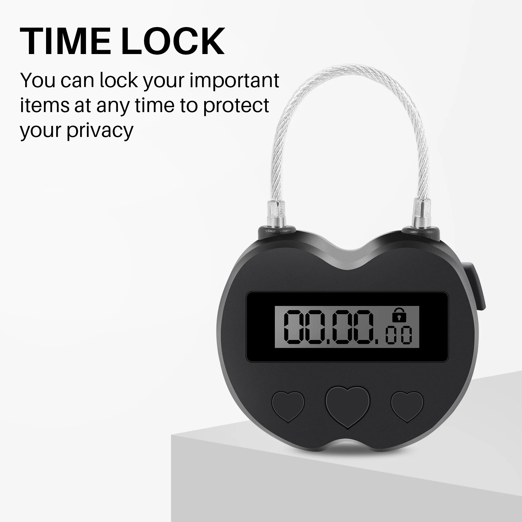 Smart Time Lock LCD Display Time Lock Multifunction Travel Electronic Timer, Waterproof USB Rechargeable Temporary Timer Padlock