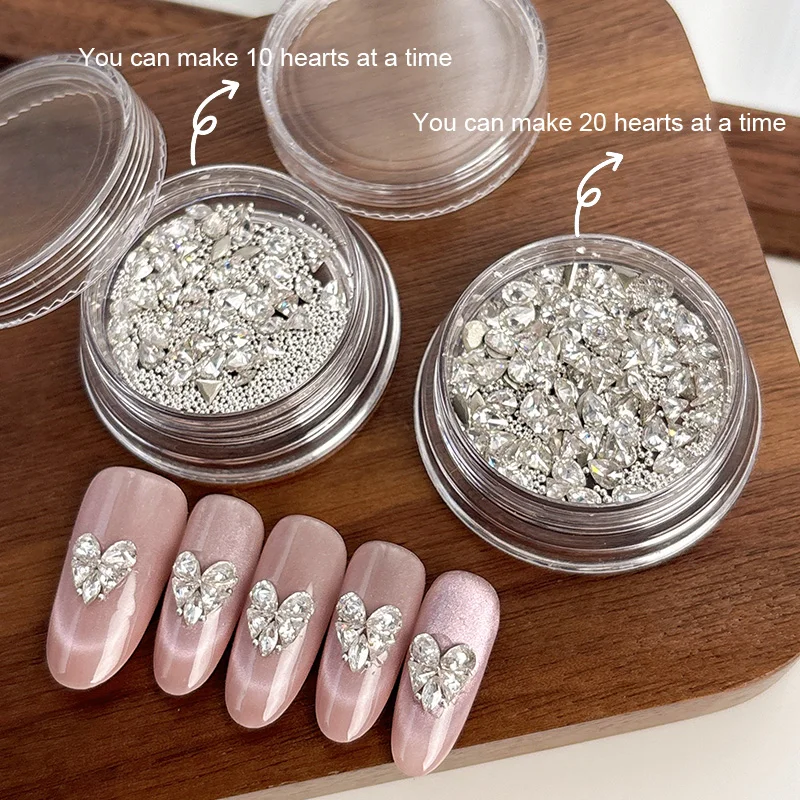 

White Love Shape Nail Art Rhinestone Set Multi Shape Crystal Flat Pink Rhinestone Round Bead Diamond Jewelry For Nail Art Craft