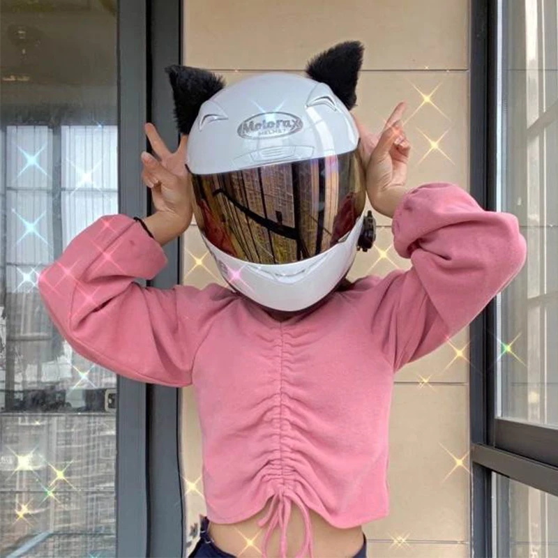 Motorcycle Helmet Cat Ears Decoration Cute Plush Stickers Motocross Helmet Full Face Off Road Helmet Decor Cosplay Styling