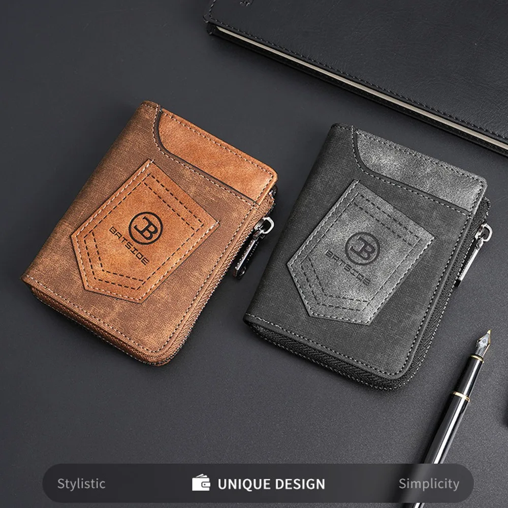 محفظة رجالية كلاسيكية عصرية قصيرة مضادة للسرقة وحامل بطاقة الائتمان RFID وسحاب للإغلاق بلون سادة محافظ ثنائية الطي للرجال يوميًا #5