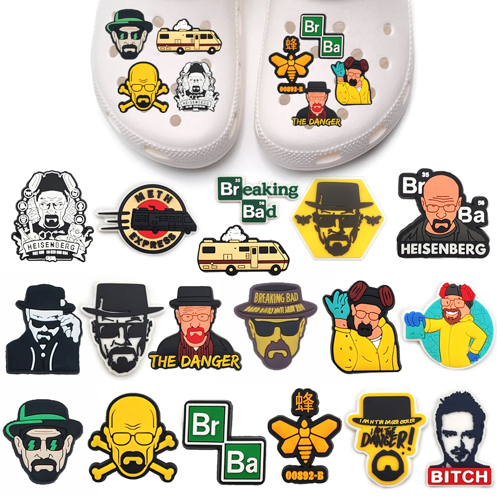 16/19Pcs Hot TV Series Breaking Bad Shoe Accessories PVC Shoes Charms Clogs Sandal Decorations Unisex Cool Gifts