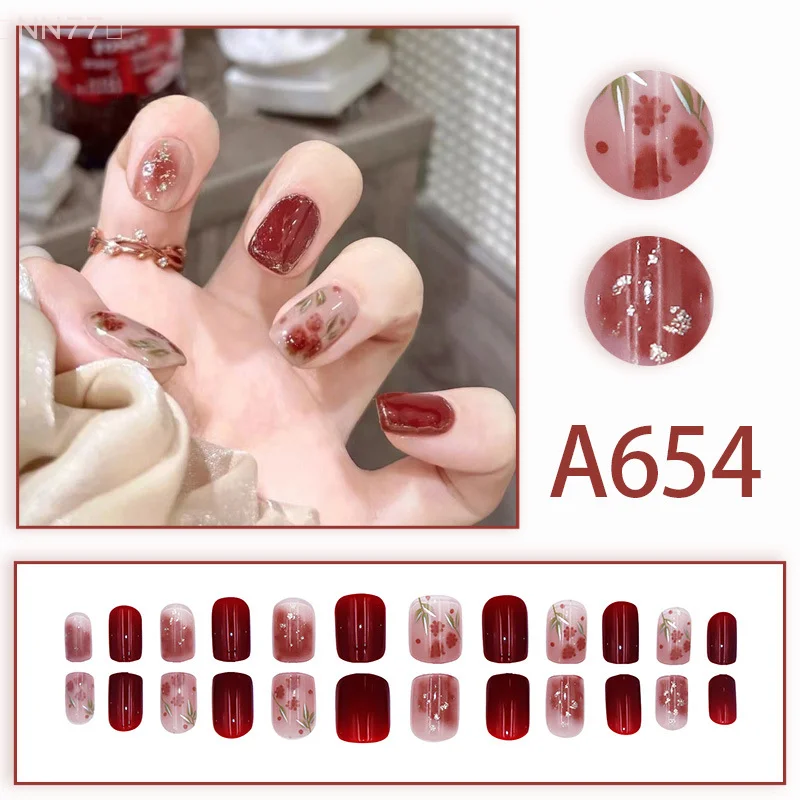 24 Stuks Rose Glitter Korte Vierkante Kunstnagels Met Jelly Lijm Afneembare Nep Vingernagels Volledige Dekking Druk Op Kunstnagels