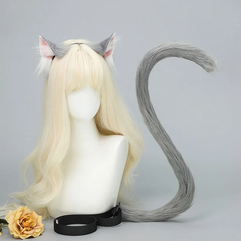 Archi Handwork NEKOPARA Vanilla Furry Headband Tail Maid White Cat