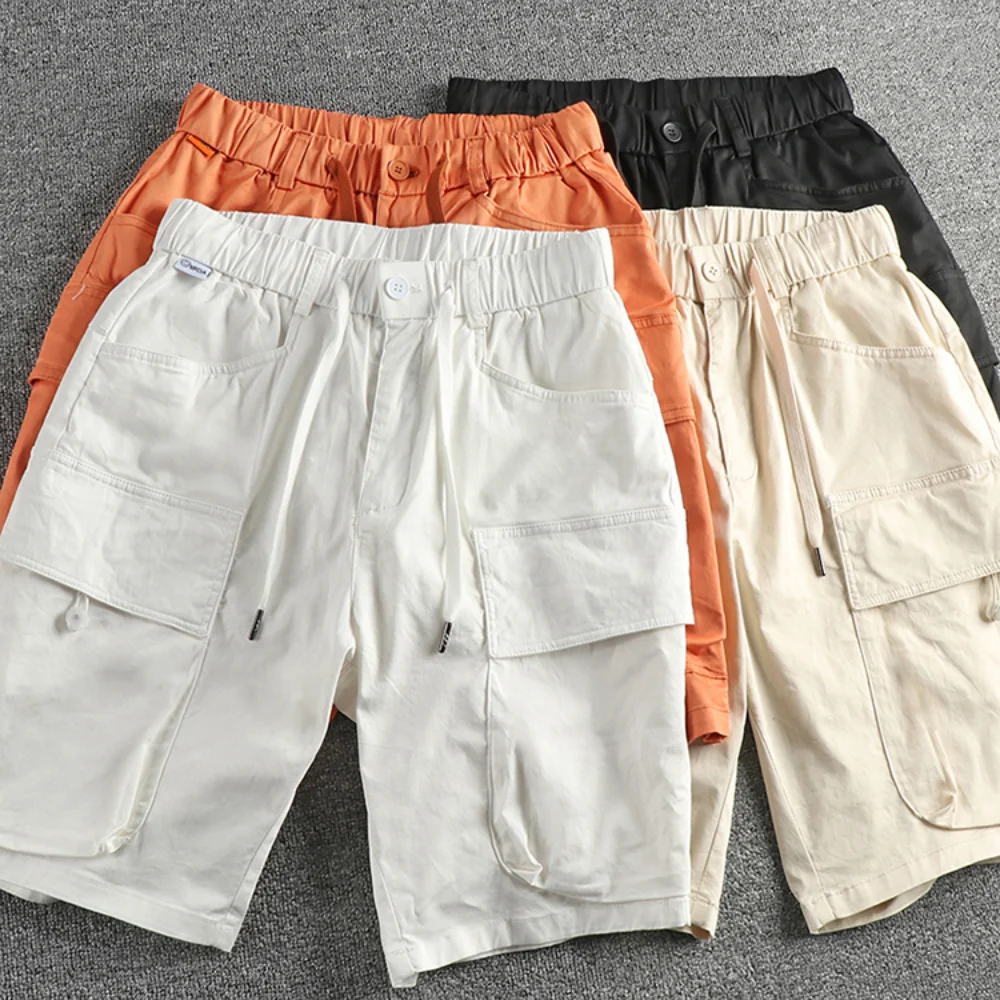 

High street trend retro cargo casual shorts men's big pocket design summer fashion sports quarter pants