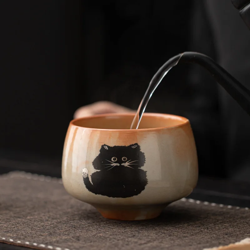 2-4PCS ​Shino-neko Creative Ceramic Matcha Set: Chasen-stand Matcha Bowl, Hyakuhon-ri Tea Scoop, and Full Whisking Tool Set.​