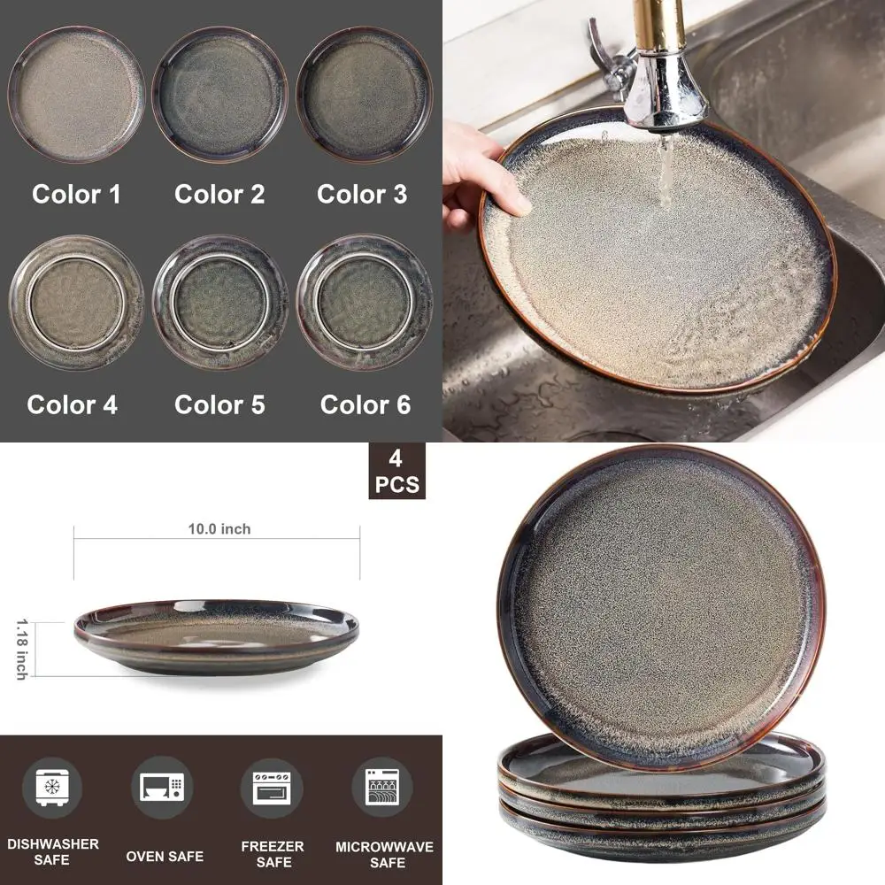 

Набор из 4 больших фарфоровых тарелок (10 дюймов) для ужина и салата, пригодных для использования в микроволновой печи, для вечеринок и свадеб