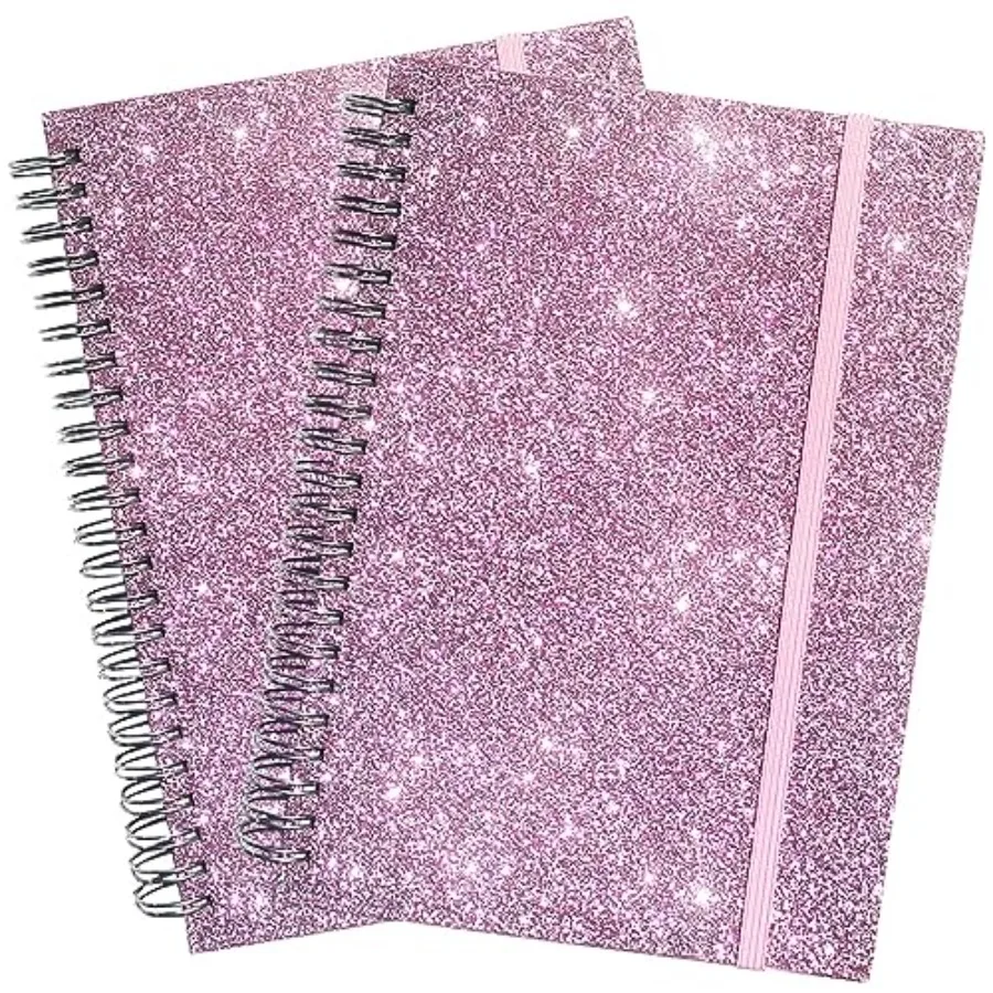 

Spiral Notebook, Glittery Journal Notebook, 2Pack Hardcover Journals for note taking, Thick Paper, 180 Pages, 8.2" x 6"