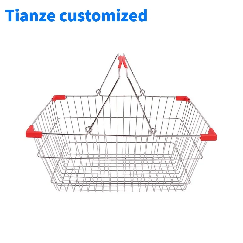 [Customized] custom metal double handle shopping basket portable with electroplating supermarket shopping mall cosmetics sho