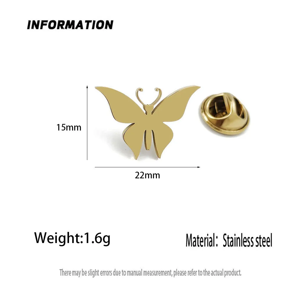 Metal brooch. Golden butterfly stainless steel metal brooch, universal nameplate badge, used as a backpack accessory
