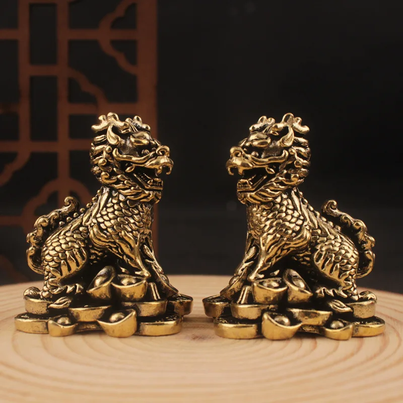 Brass Fortune Yuanbao Kirin Brass Ornament Copper Ornament Home Furnishing Office Feng Shui Ornament Crafts