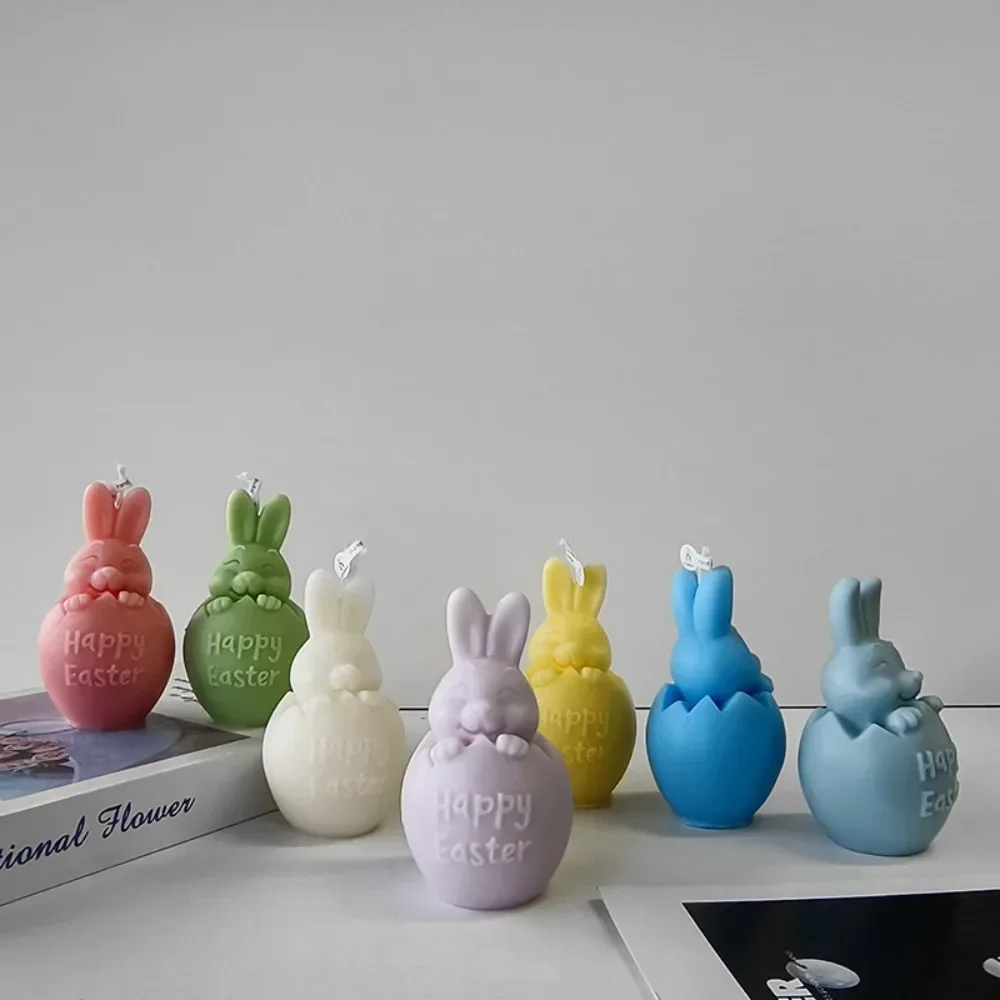 Egg Shell Bunny Scented Candle Silicone Mold Easter Day Animal Gypsum Mould Handmade Festival Gifts 3D Relief Rabbit Party Decor