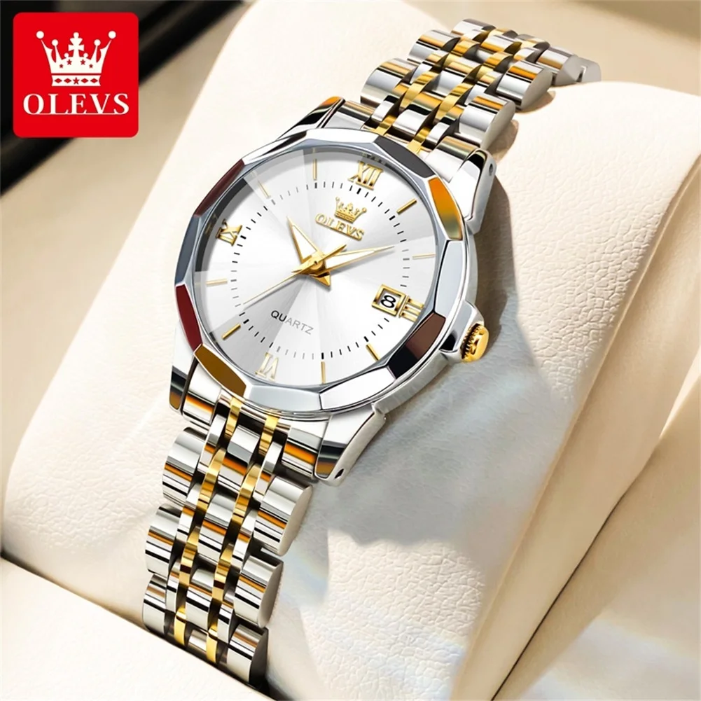 OLEVS 9989 Women's Wristwatch Luxury Classic Steel Strap Calendar Waterproof HD Luminous Original Brand Ladies Dress Watches