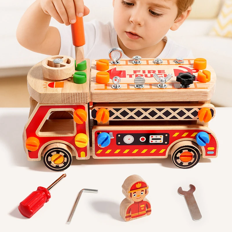 Wooden Children's Assembled Screw Nut Disassembly Toy Car,Multifunctional Nail Tapping Exercise Manual Assembly Puzzle Toy,XT278