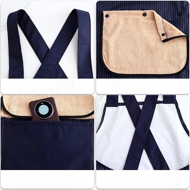1pcs  Double Lined Composite Apron Wide Cross Shoulder Strap Comfortable Simple Striped Workwear For Home Cafe Cooking