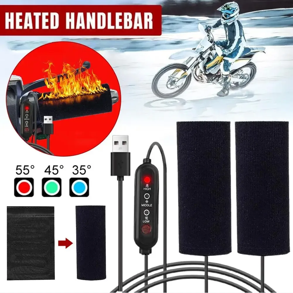 New Motorcycle Battery Car Usb Electric Heating Handlebar Cover Electric Vehicle Winter Electric Heating Warm Handlebar Cover